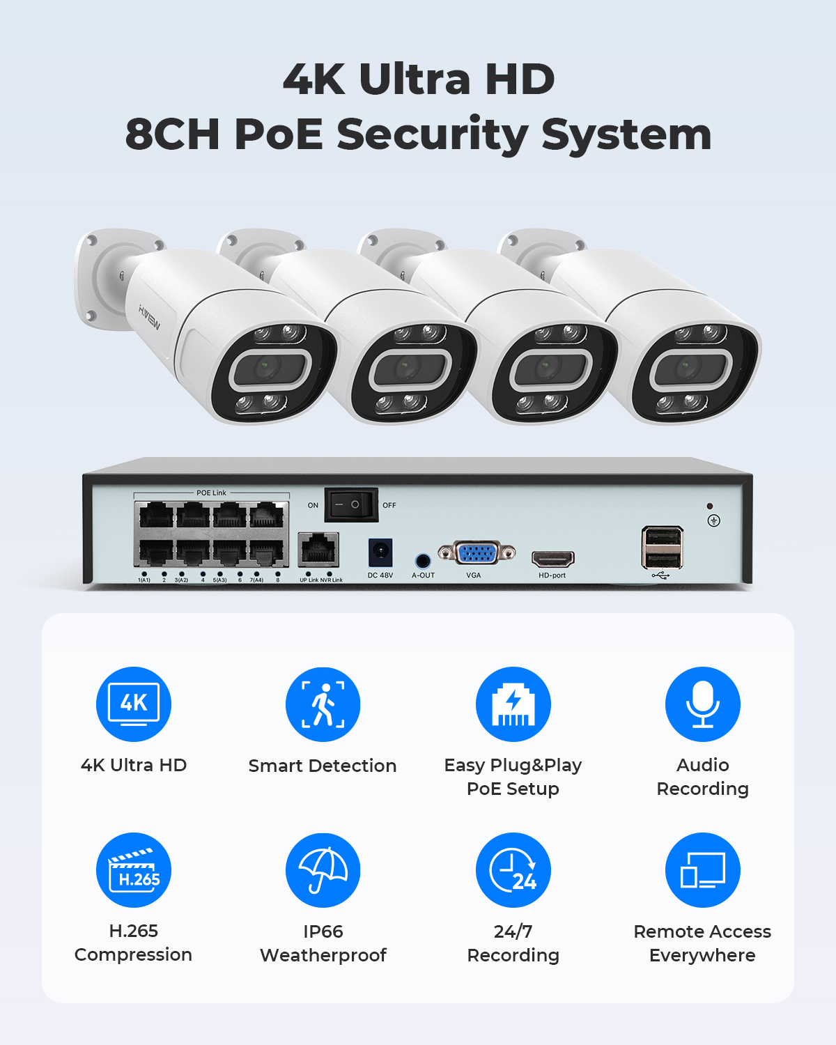 H.View 4K 5Mp 8Mp Poe CCTV Sec - Home Security And Cctv ulasan dan harga