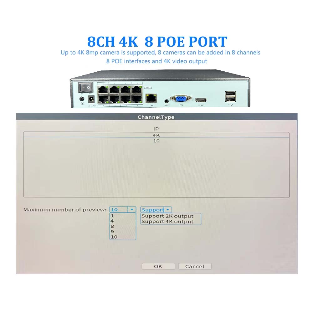 4K 10CH NVR 4/8Port POE For 8M - Home Security Nvr ulasan dan harga